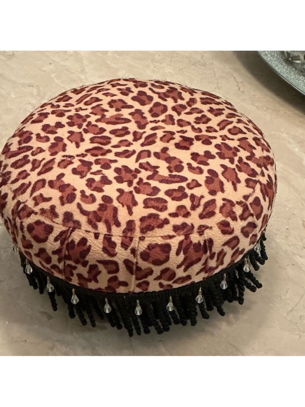 Celerie Kemble Ottoman Leopard Print Brown Tan
